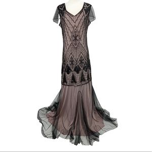 20’s Style Dress Black with Blush Underlay Beads Sequins (rack)